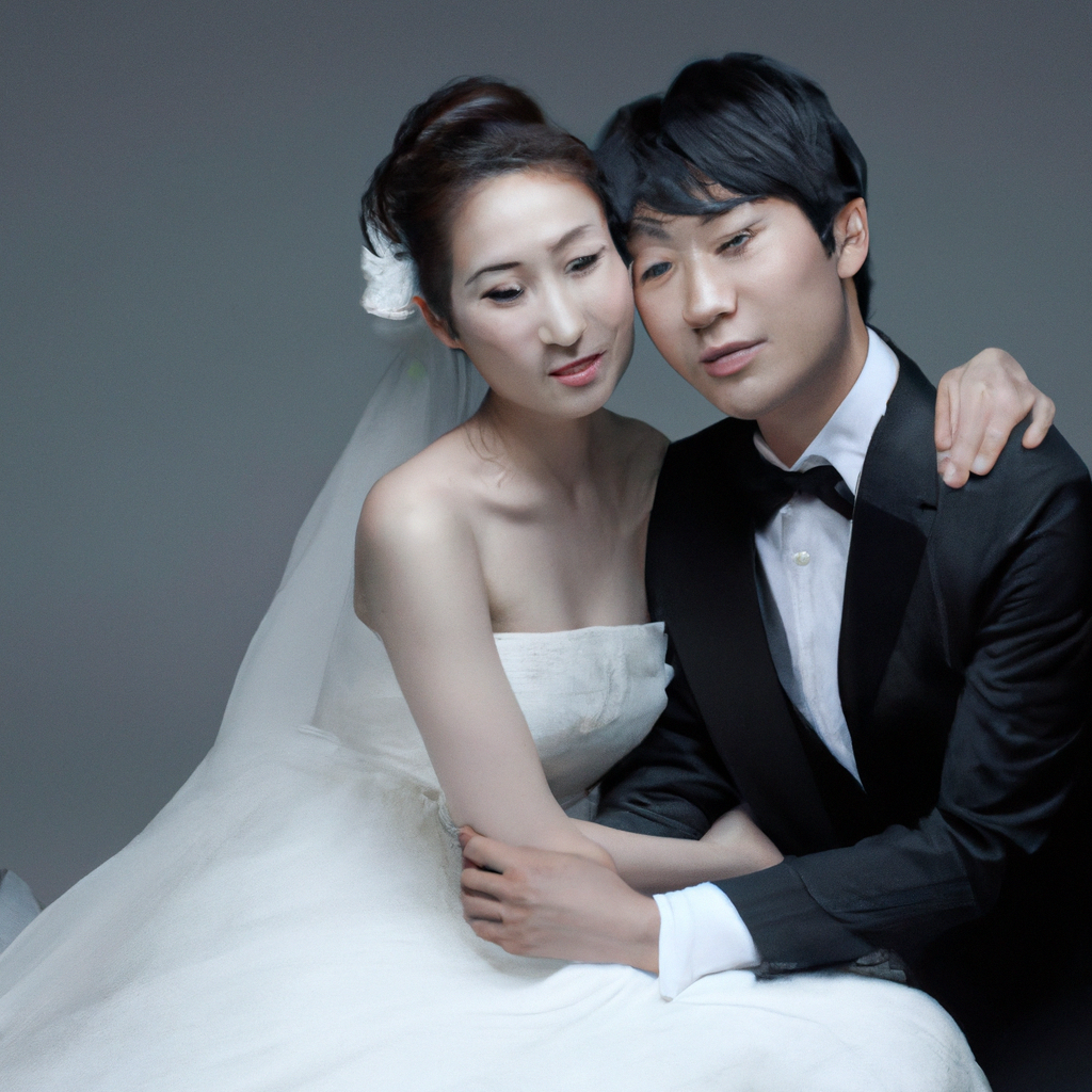 미니멀 웨딩 스튜디오 촬영, 신부와 신랑 클로즈업